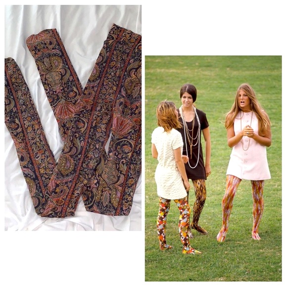 Vintage Accessories - 60’s 70’s Retro hippie opaque paisley printed tights